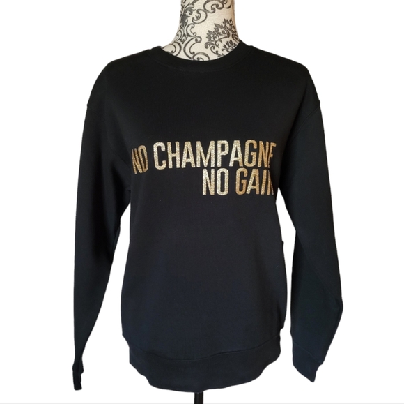 Brunette The Label No Champagne No Gain Core Crew in Gold Glitter XS/S - Picture 2 of 10
